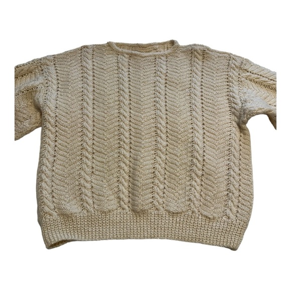 Hand Knit Wool Herringbone & Cable Pattern Sweater - Size Large - Picture 3 of 8